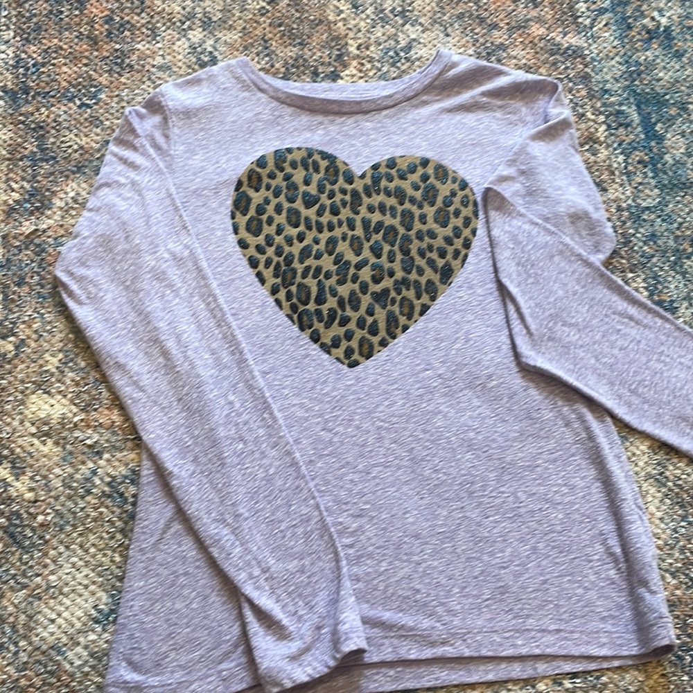 2 for $7 Girls size 12 lavender long sleeve tee with leopard print heart